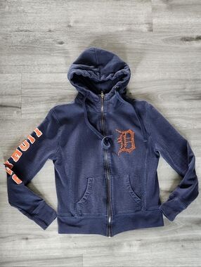 Detroit Tigers Women’s Full Zip Vintage Hoodie Sweatshirt Campus Lifestyle Small